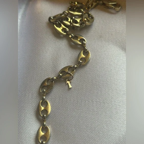 24K HGE Vintage Gold Chain Bracelet Oval Link with Charm - Picture 2 of 10